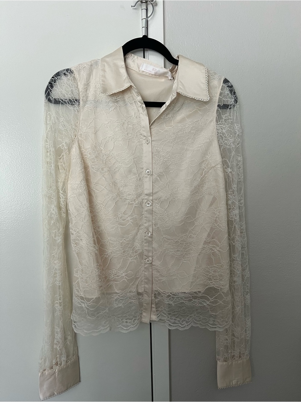Rachel Parcell Cream Lace Button-Down Blouse